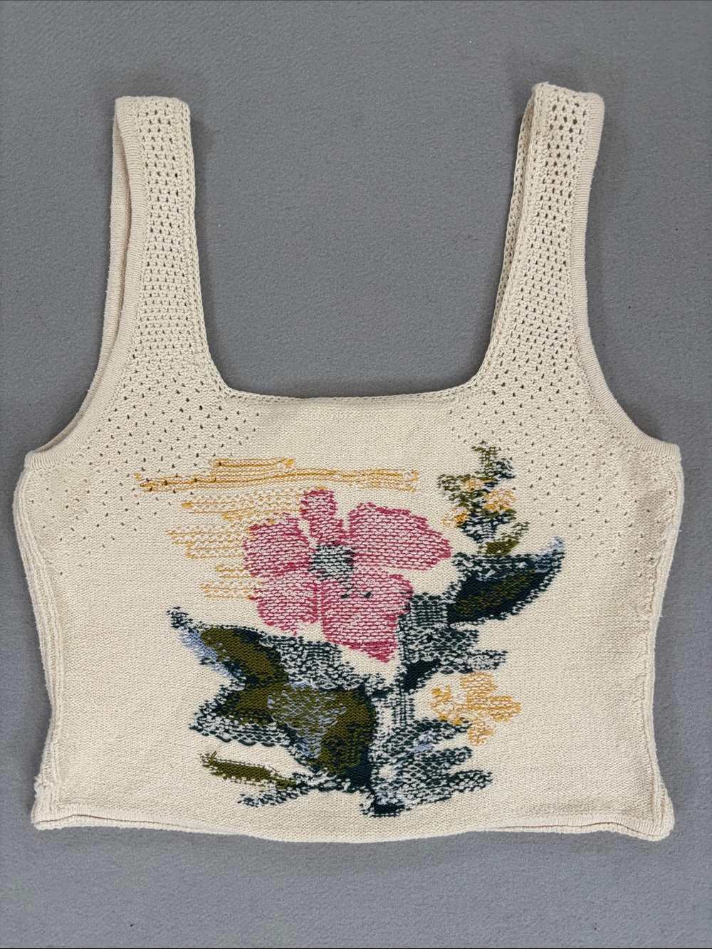 Pilcro Anthropologie Cream Floral Knit Tank Top cotton knit S - Picture 3 of 10